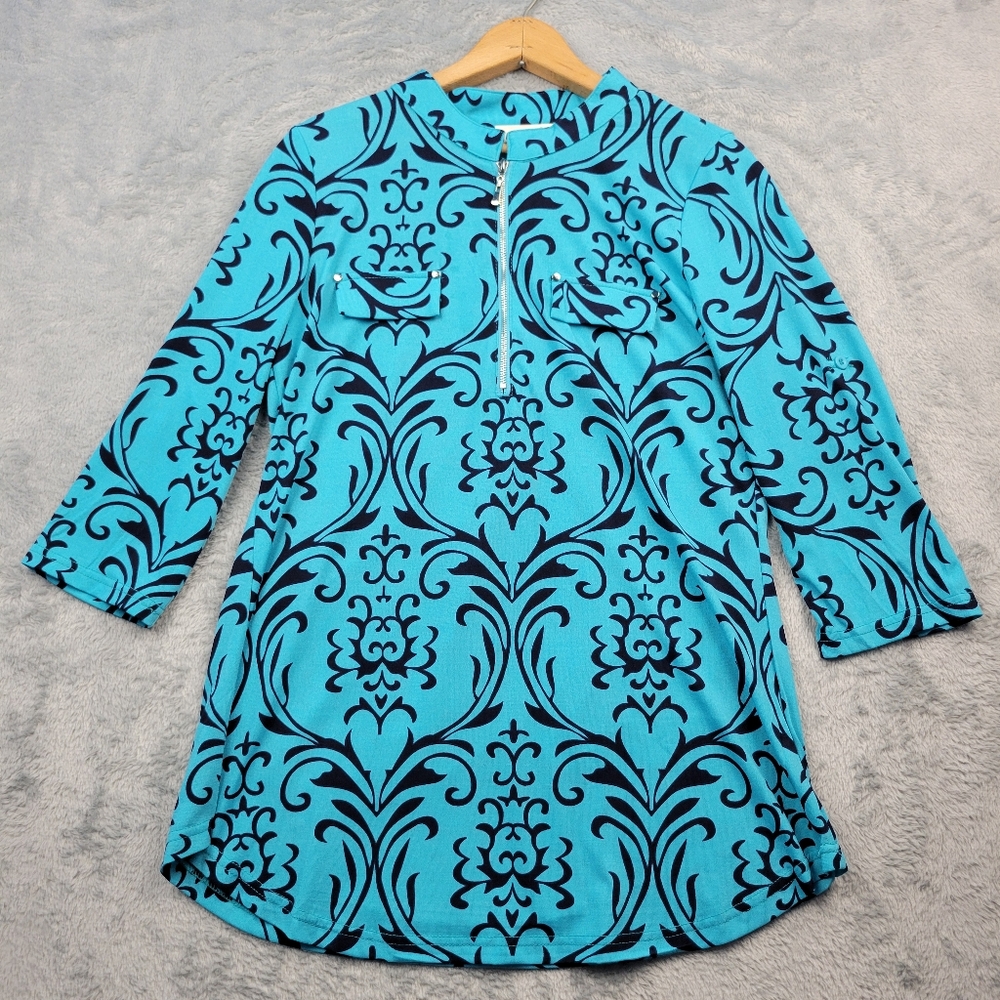 Bepei Womens Blouse Size Medium Roll Tab Sleeve Quarter Zip